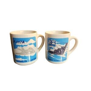 Vintage F-117A Stealth Fighter & B2 Stealth Jet Airplane Coffee Mugs Made in USA
